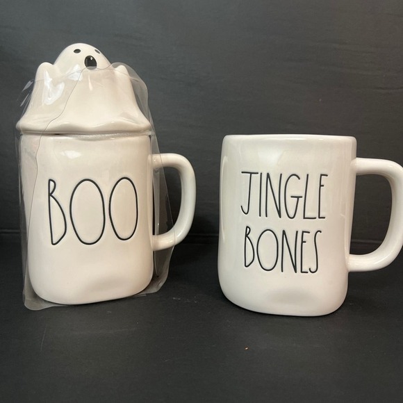 Rae Dunn Halloween Boo and Jingle Bones Mugs - Picture 1 of 5